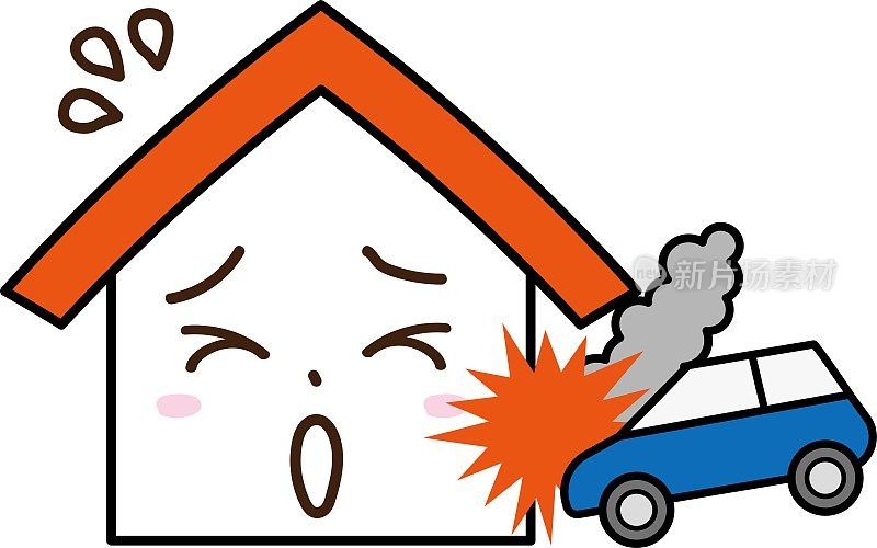 一辆汽车撞到房子的事故后，房子的表情很麻烦/插图材料(矢量插图)